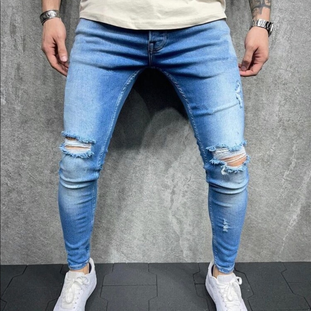Men Ripped Washed Skinny Jeans
